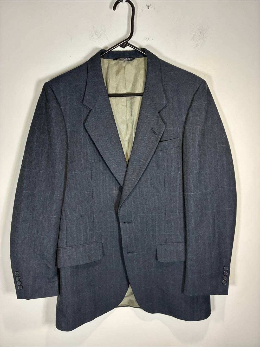 Nino Cerruti Rue Royale Wool Windowpane Sport Coat Blazer 40L Vintage Blue - Picture 12 of 12